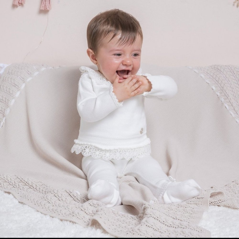NWT ARTESANIA GRANLEI GREY LACE BABY SOFT BLANKET MADE IN SPAIN